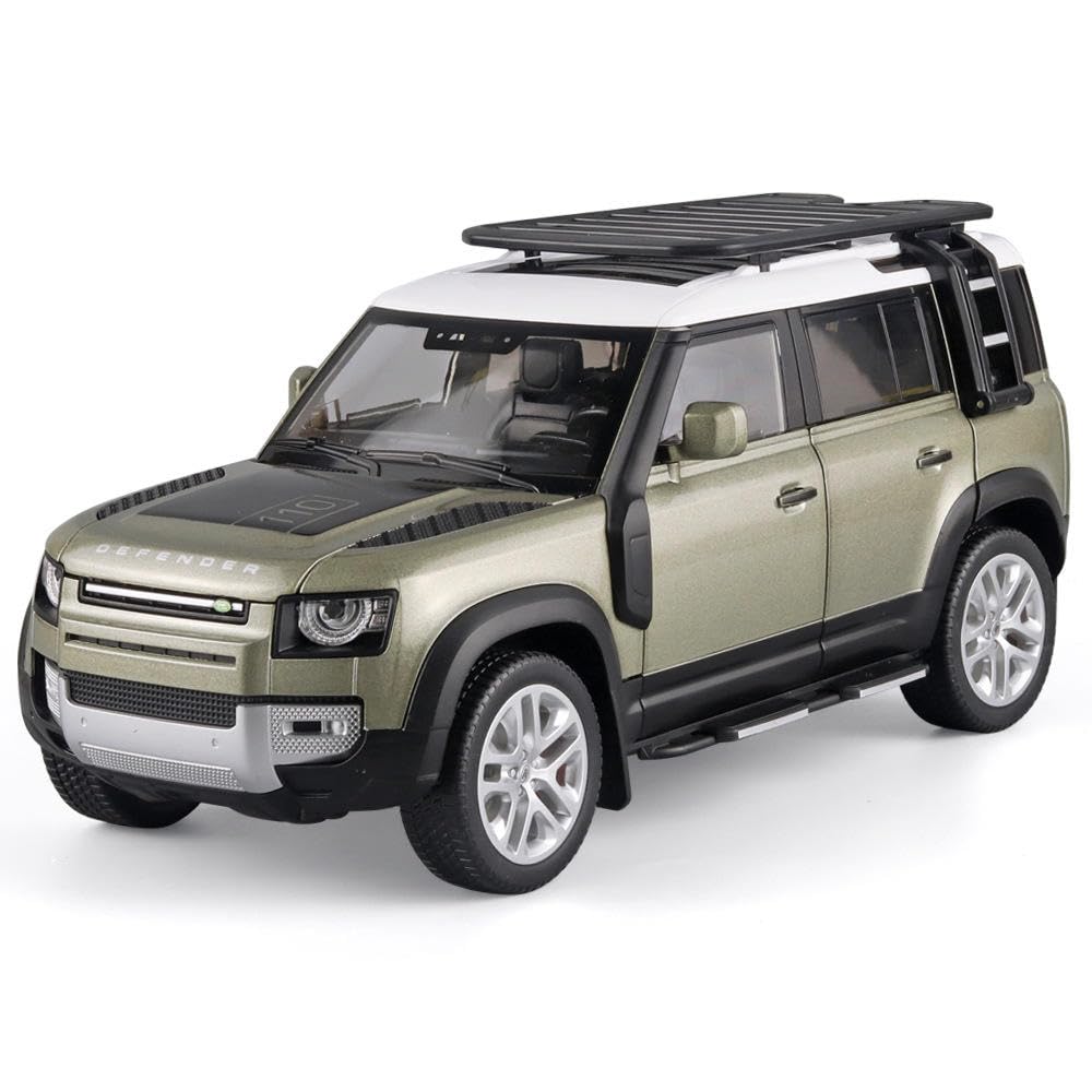 Brand Conquer 1:24 Scale Big Size Land Rover Defender Model Car Exclusive Alloy Metal car Pull Back Die-cast Metal Toy car with Openable Doors & Light Music Toys (Big Size Land Rover Defender Green)