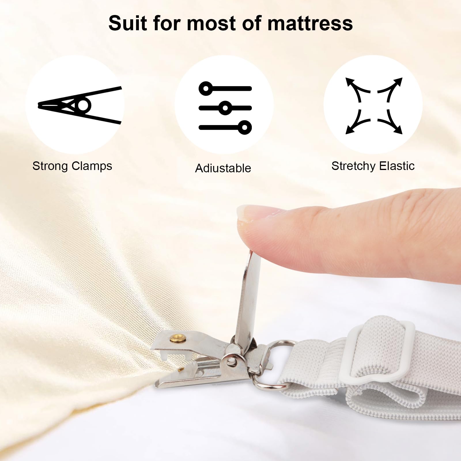 Bed Sheets 4 Stück Verstellbare Betttuchspanner,Elastische Bettlakenspanner, Weiß Bettlaken Spanner Ecken