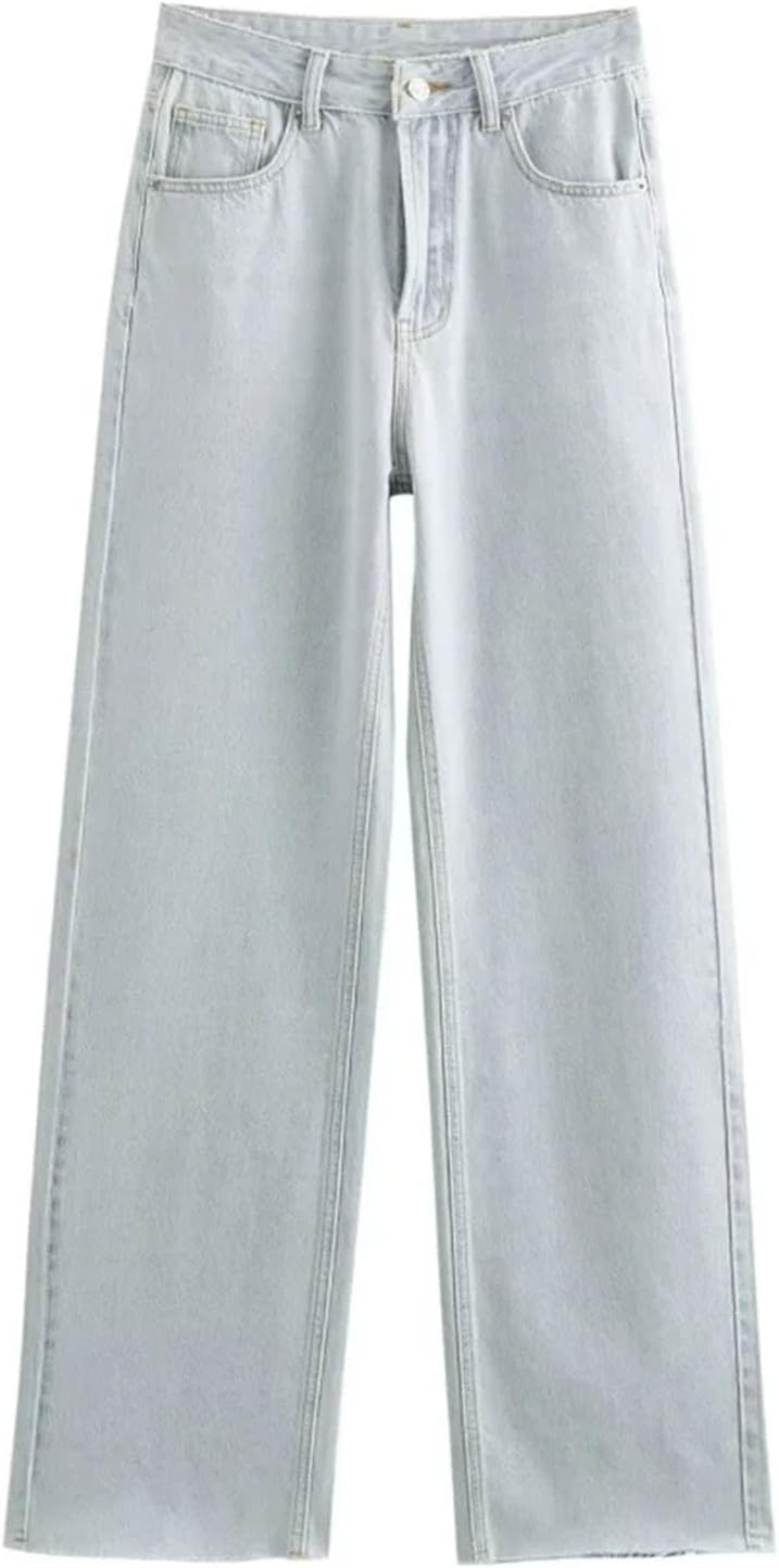Womens Classic Jeans with Five Pockets Washed Soft Comfort Ultra Long Wide Leg High Waisted Denim Pants