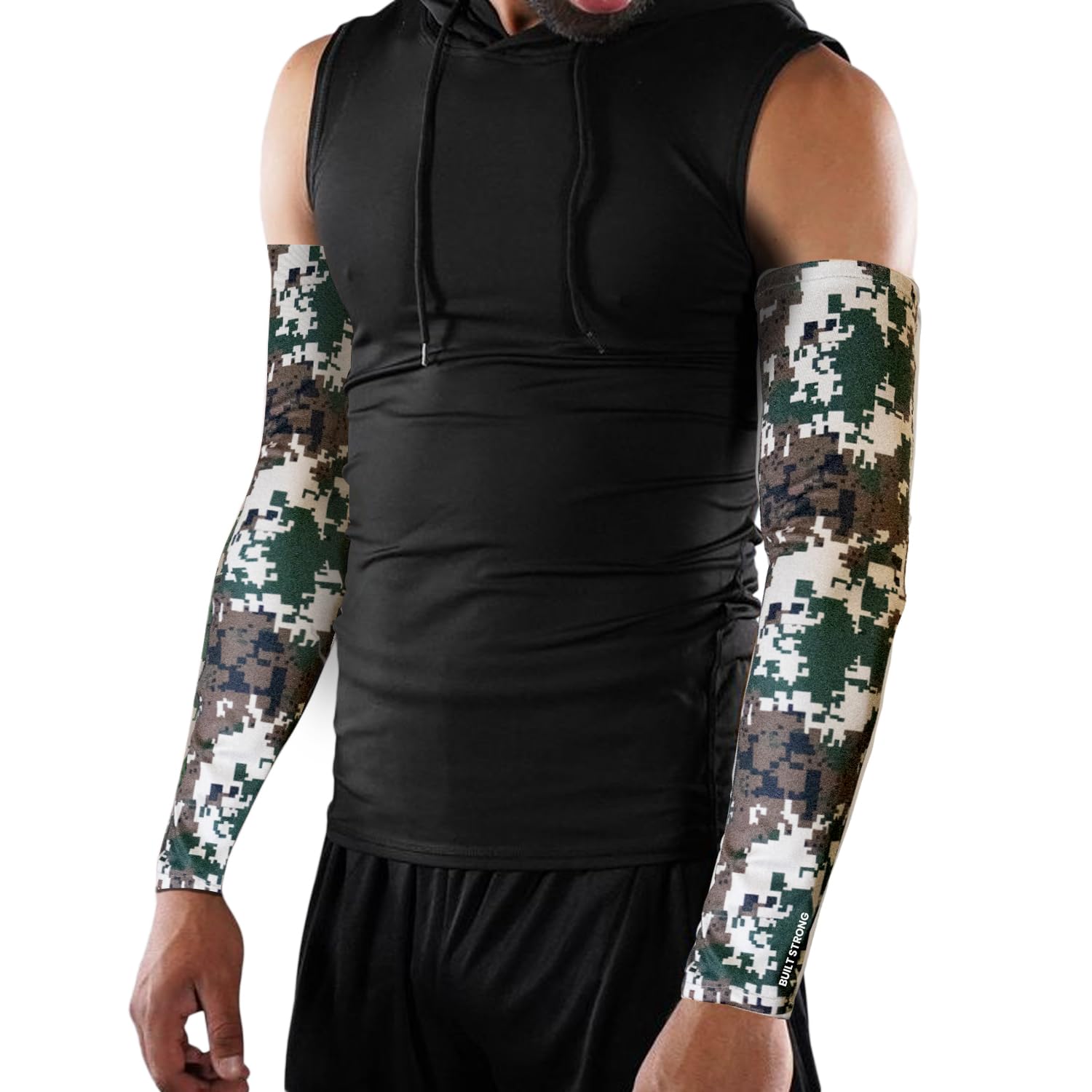 XTRIM Unisex Arm Compression Sleeves for Outdoor & Indoor, Dust and Sun Protection Sleeves for Men & Women, Arm Sleeves for Bike Riding, Cricket, Running & Basketball (Medium, Camo Green)-picture-10