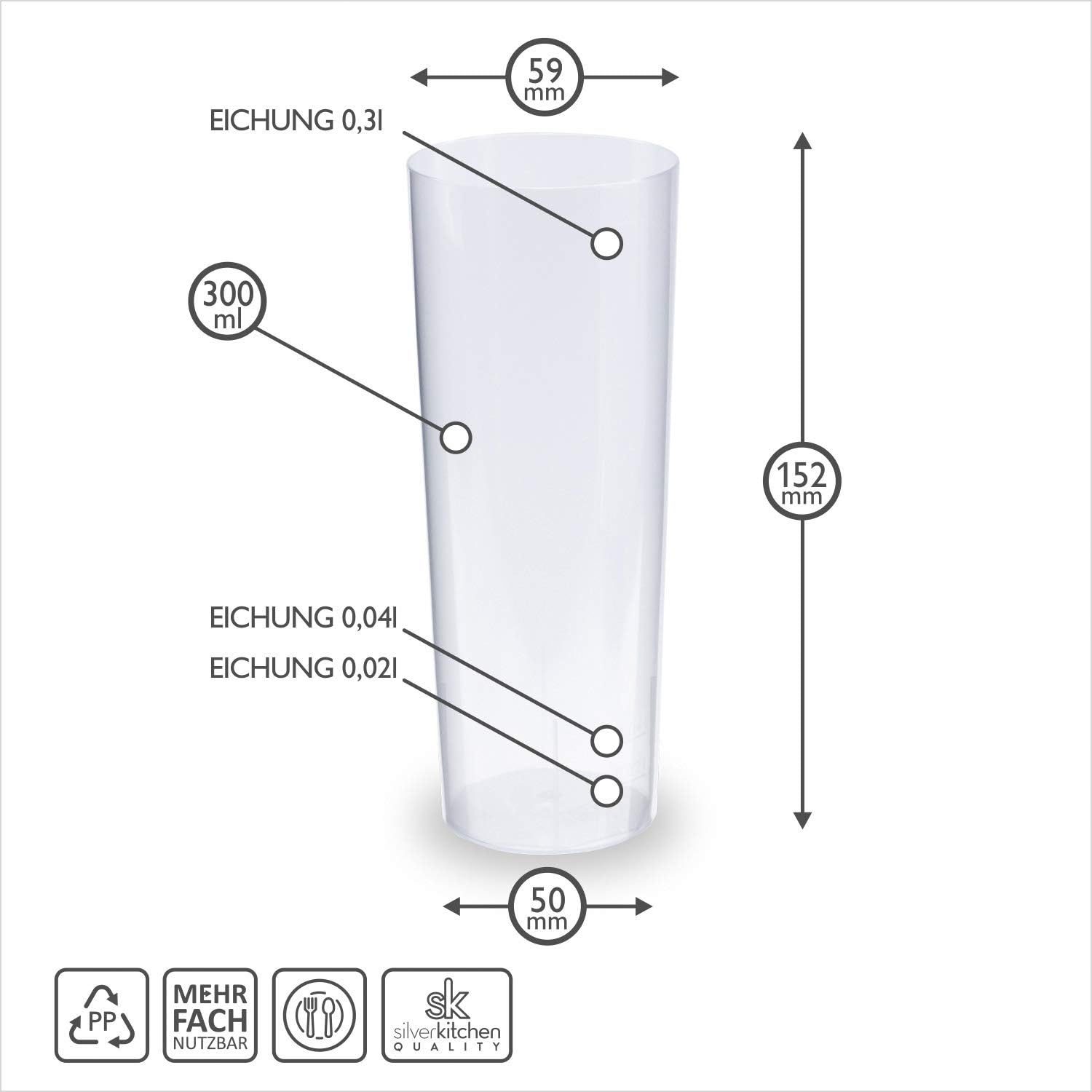 Pack of 40 Long Drink Glasses Plastic Cocktail Cups Reusable 300 ml Long Drink Hard Plastic Cups Drinking Cups Made in Germany