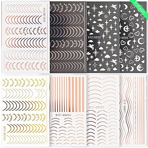 French Line Nail Art Stickers Decals 3D Self-Adhesive Nail Decorations Rose Gold Striping Tape Lines Geometry 3D Slider Sticker Decals For Manicure (Line) #TOP1