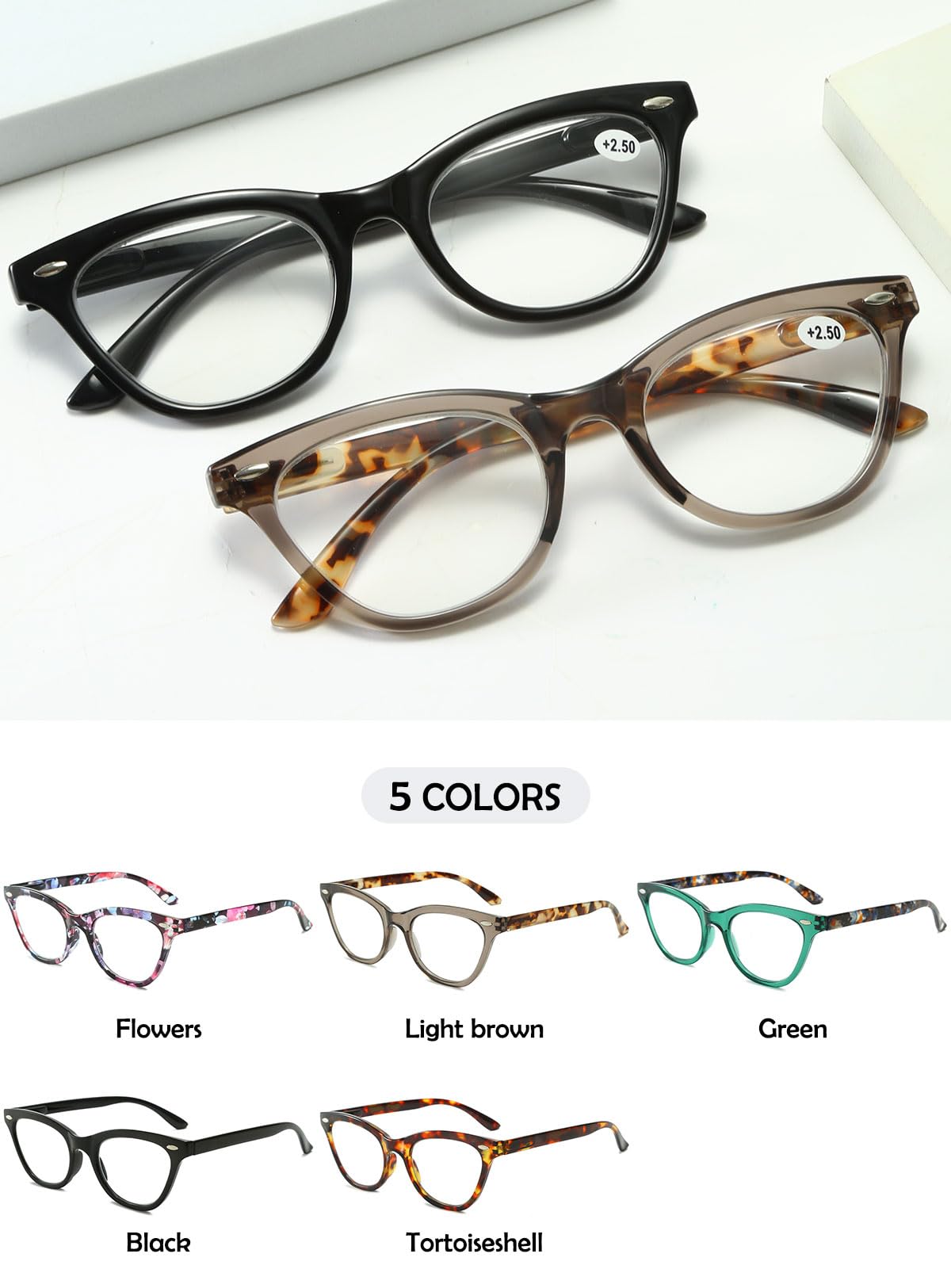 KOOSUFA Mode Katzenaugen Lesebrille Blaulichtfilter Damen Federscharnier Cateye Hornbrille Lesehilfen Designer Anti Müdigkeit Lesebrillen mit Stärke 1.0 1.5 2.0 2.5 3.0 3.5 4.0