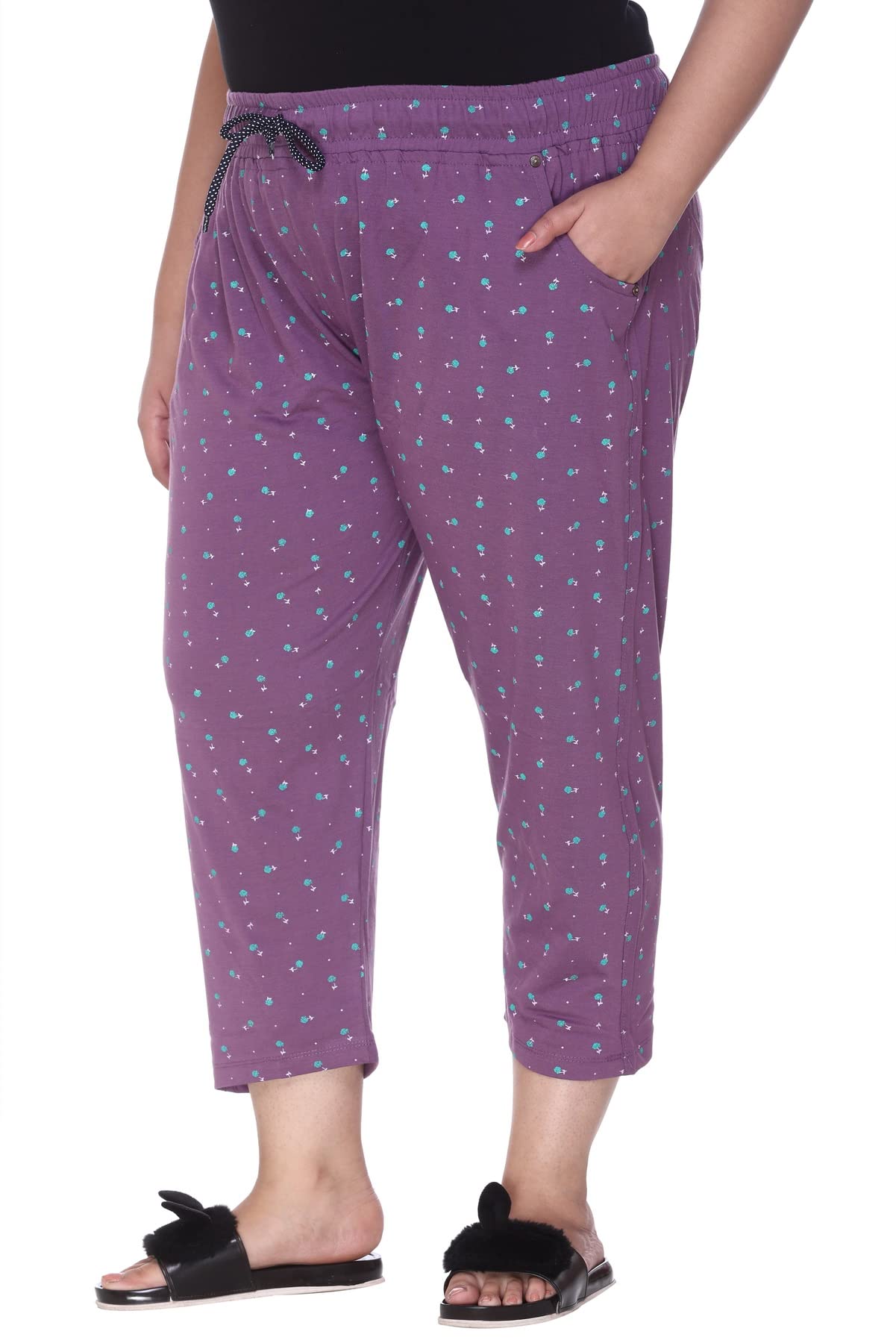 Cotton Printed Plus Size Half Pant, 3/4th Sports n Casual Night Short Pant, Knee Length Indoor n Outdoor Capris for Girls-image-48
