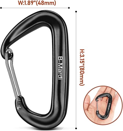 Miniatura 30 de Clips de mosquetón resistentes de 12 kN (2697 libras) - Mosquetones de bloqueo ligeros para camping, senderismo, hamaca, arnés de correa de perro