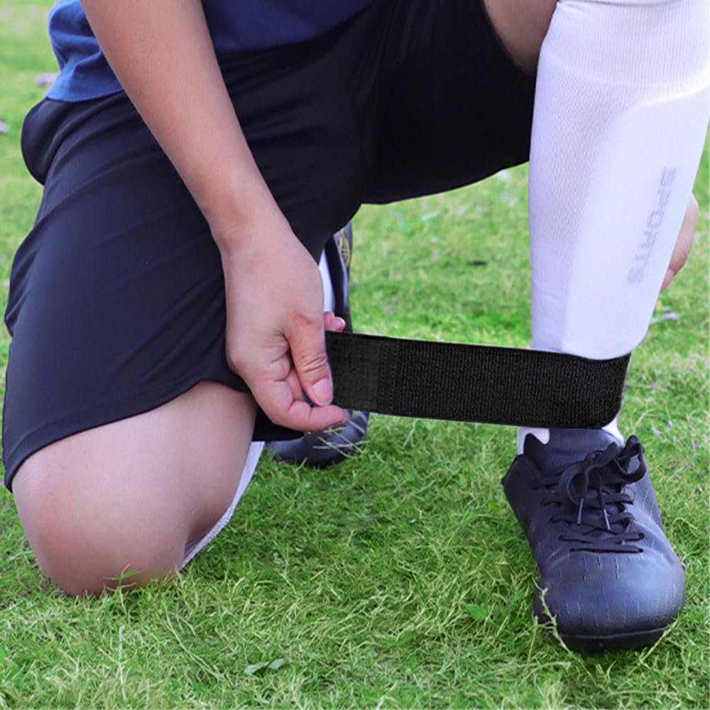 6 Pezzi Fascia per Parastinchi da Calcio Regolabile Traspirante Nastro Fascette Elastiche Portaparastinchi Nere Bianche Elasticità Shin Guard Holder per Adulto Uomo Donna e Bambino