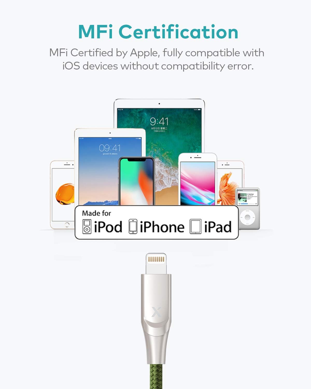 Xcentz iPhone Charger 2 Pack 6ft, MFi Certified Lightning Cable Fast Charger iPhone Cable, Durable Braided Nylon Metal Connector Charger Cord for iPhone 11/X/XS Max/XR/8 Plus/7/6/5, ipad - Green