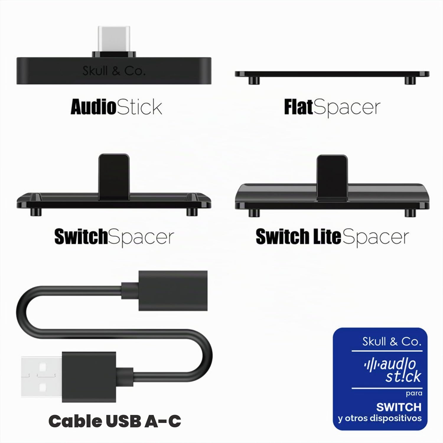 Skull & Co. AudioStick Bluetooth 5.0 Wireless Audio Transmitter Adapter Low Latency for PS5 / PS4 / Nintendo Switch/Lite/Other Devices, Optimised for AirPods/Pro - Black