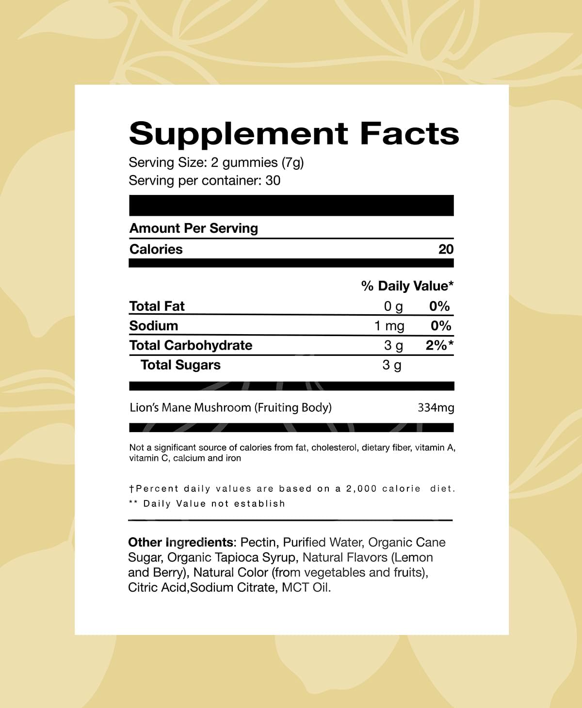 The Elderberry Co. Lion's Mane Mushroom Gummies Made from the Fruiting Body Lemon Berry Flavor Supports Immune Health, and Cognitive Function & Mental Clarity 60 Ct.