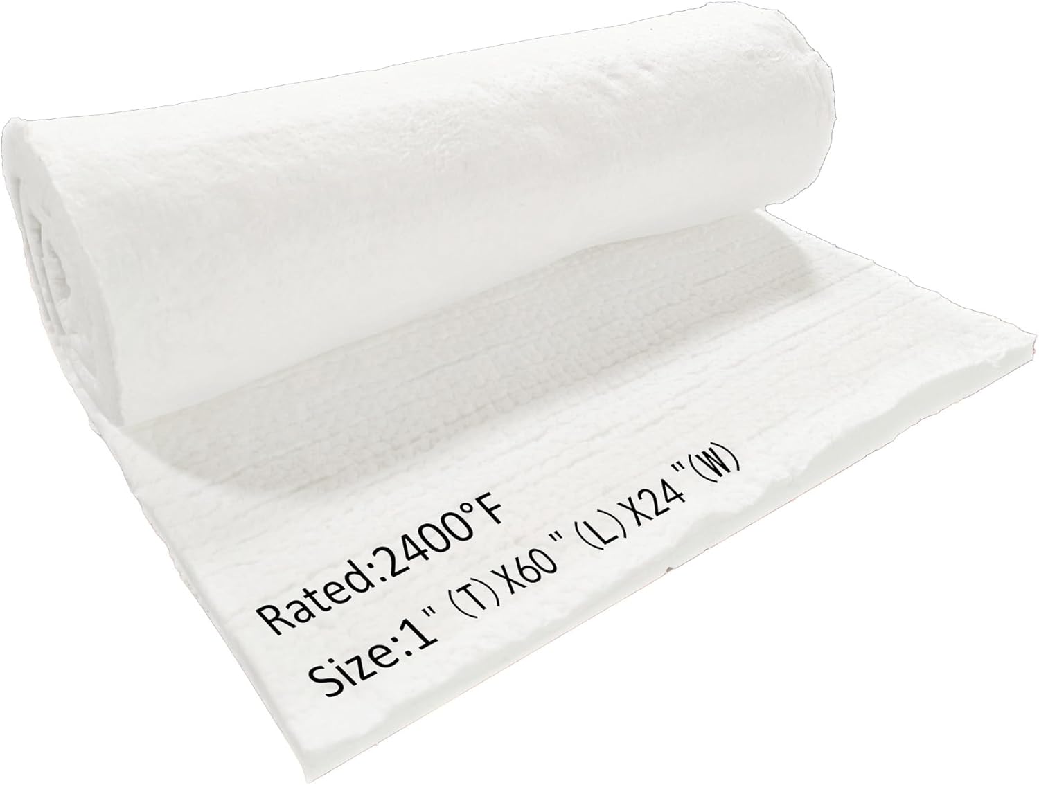 Deouss Ceramic Fiber Insulation Blanket - 8# 2400F - 1" x 24" x 60" - High Temperature Insulation Baffles for Wood Stove Forge Furnace Chimney Boiler Pizza Oven Kiln Fireplace - Dishwasher Blanket