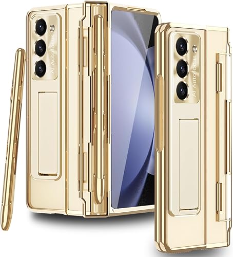 Vista 29 de Funda diseñada para Samsung Galaxy Z Fold 5 con soporte para S Pen y S Pen, soporte portátil y protector de pantalla frontal transparente Fold 5