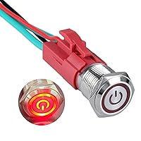 Vista 17 de Interruptor de botón de metal resistente de 0.748 in, resistente al agua, 20 amperios, 12 V-24 V, encendido/apagado, 1 no, 4 pines con enchufe