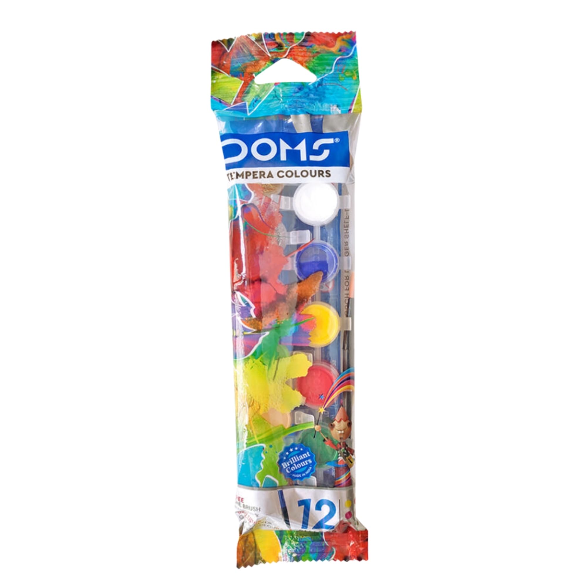 Doms Set 12 Tempere in Vasetto 3 ml – Colori Assortiti + 1 Pennello incluso, Pittura per Bambini e Scuola
