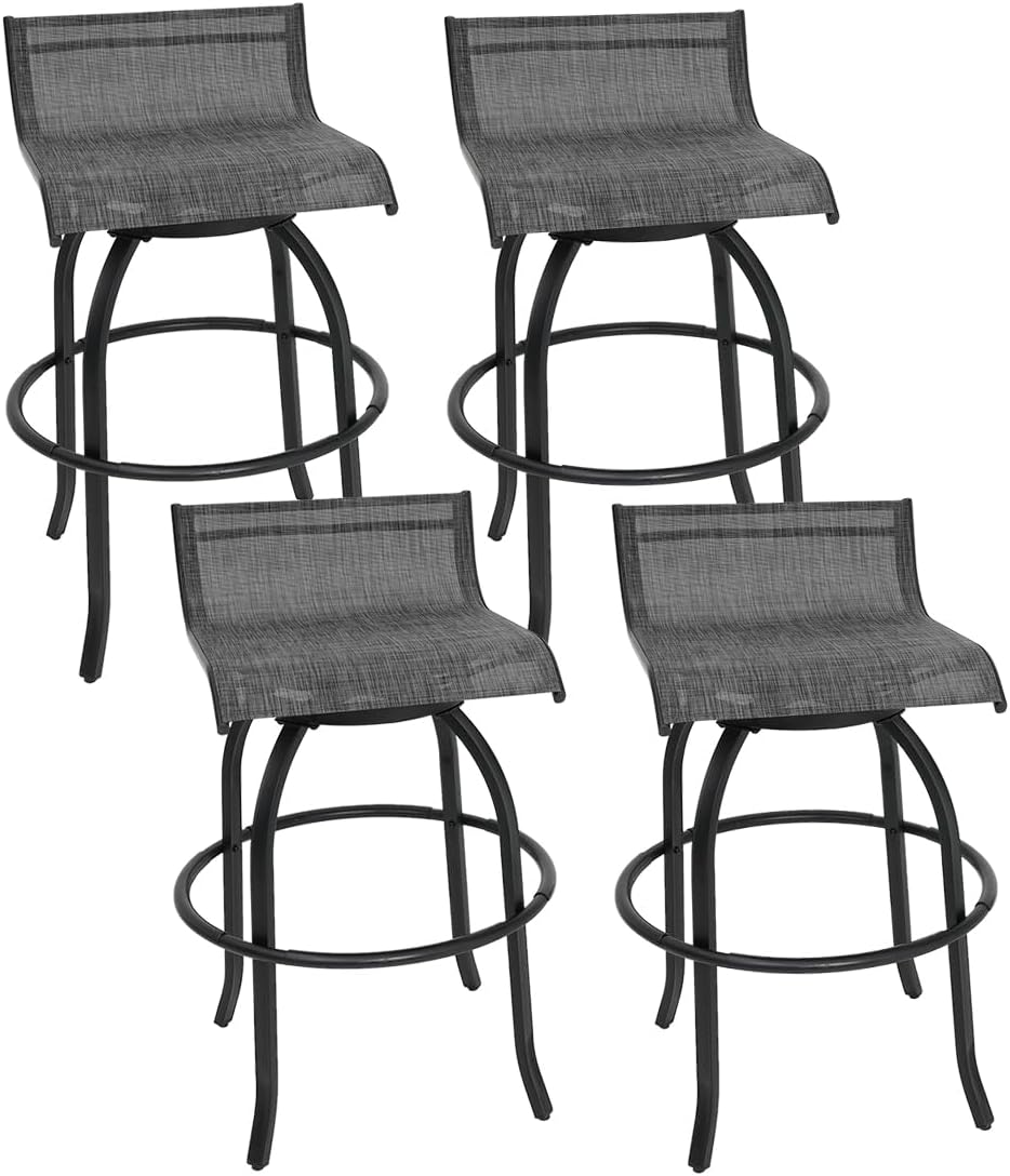 Swivel Bar Stools - All-Weather Fabric Armless High Chairs for Patio, Porch, Deck Yard - Patio Bar Height Tall Chairs with Back