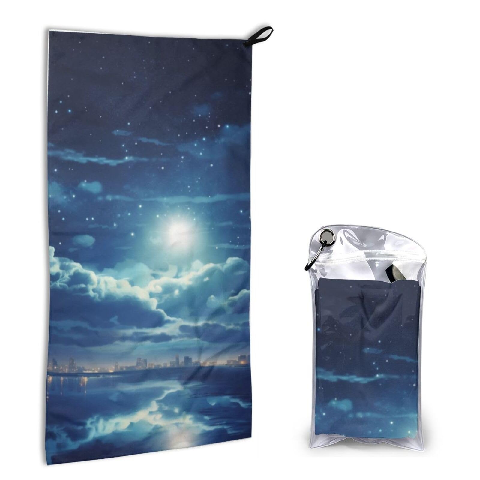 BWWHCCTI Quick Dry Hand Towel With Bag - Beautiful Night Printed Super Absorbent Face Cloth Microfiber Travel Sports Towels 40x80cm