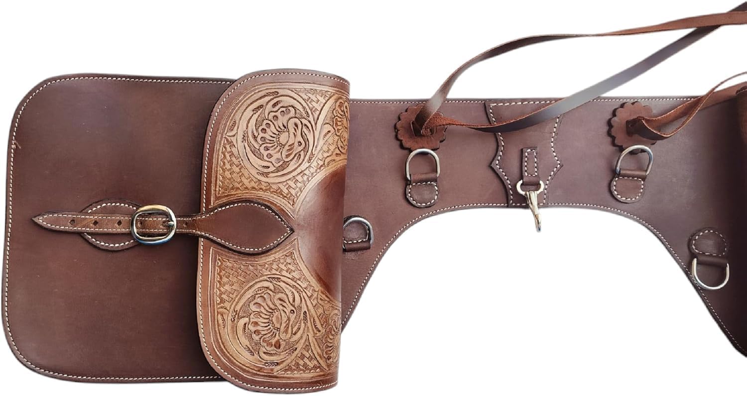 Leather Saddle Bag Premium Western Saddle Bag for Trail Riding & Barrel Racing Durable Equestrian Gear For Outdoor Riding Ranch & Cowboy Accessories (Brown_11x11x4 Inch)
