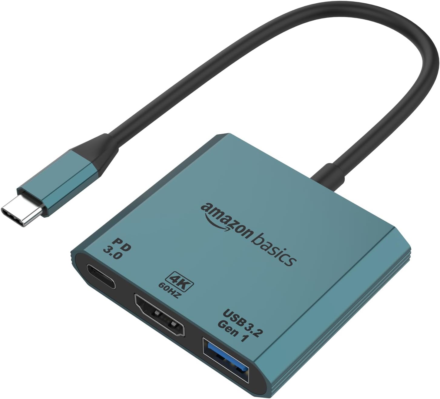 amazon basics Pro Series 3-in-1 USB-C Hub HDMI 4K@60Hz, USB 3.2 High-Speed Data Transfer up to 10 Gbps, Plug & Play,Aluminum Design for PC,MacBook,Laptops, Phones, Monitors, and Projectors (Turquoise)