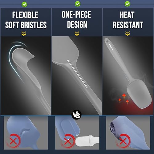 Miniatura 5 de Walfos Juego de espátulas de silicona (7 piezas)  espátulas raspadoras de silicona resistentes al calor a 600  con núcleo de acero inoxidable,