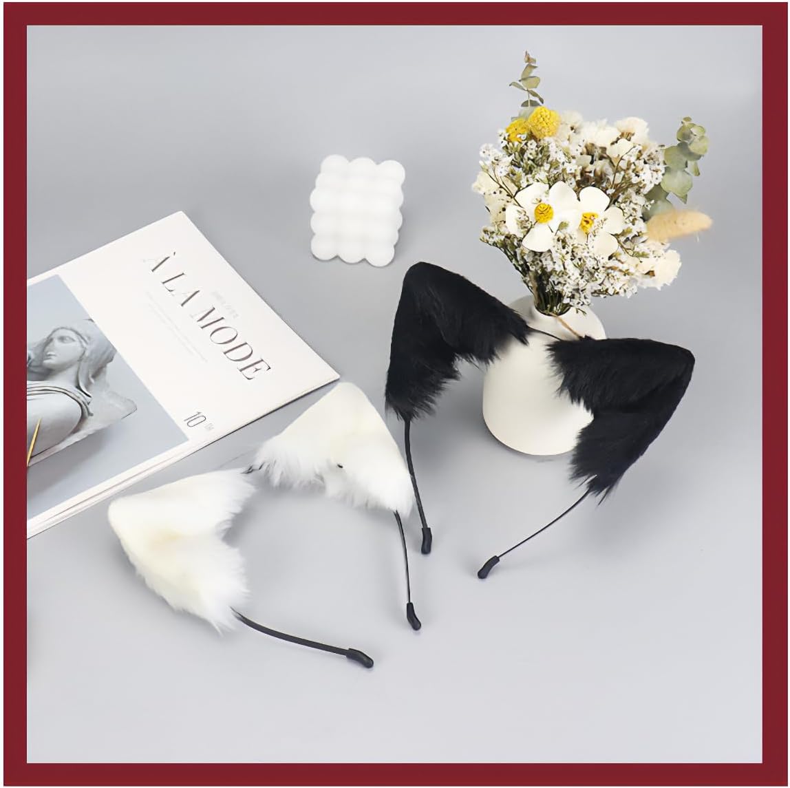QinRuan Cat Fox Faux Fur Ears Headband Cute Halloween Fancy Dress Cosplay Handmade Animal Furry Ears Hair Hoop - Image 2