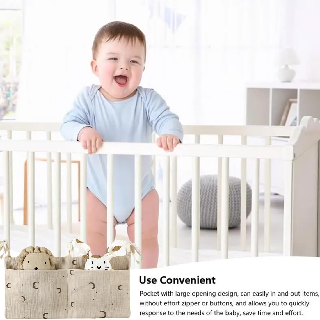Babybedorganizer, hangende babybedorganizer met 2 vakken, opbergtas, verstelbare bedtas, speelgoedtas, opbergzakken voor bedden, voor luiers, kleding, speelgoed