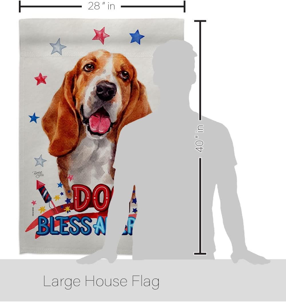 Breeze Decor Patriotic Basset Hound House Flag Dowel Set Dog Puppy Spoiled Paw Canine Fur Pet Nature Farm Animal Creature Decoration Banner Small Garden Yard Gift Double-Sided, Made in USA