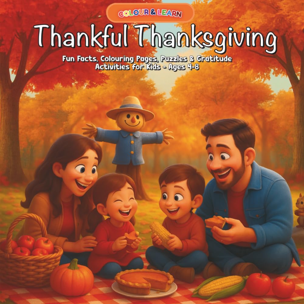 Thankful Thanksgiving: Fun Facts, Colouring Pages, Puzzles & Gratitude Activities for Kids - Ages 4-8 (Colour & Learn Series)