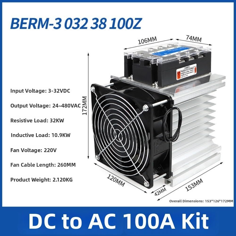 Relé semiiterráneo Dre-iphasiges Industrial DC Control Módulo AC 3-32VDC 24-480VAC con disipador de calor y ventilador para alta carga (100 A)