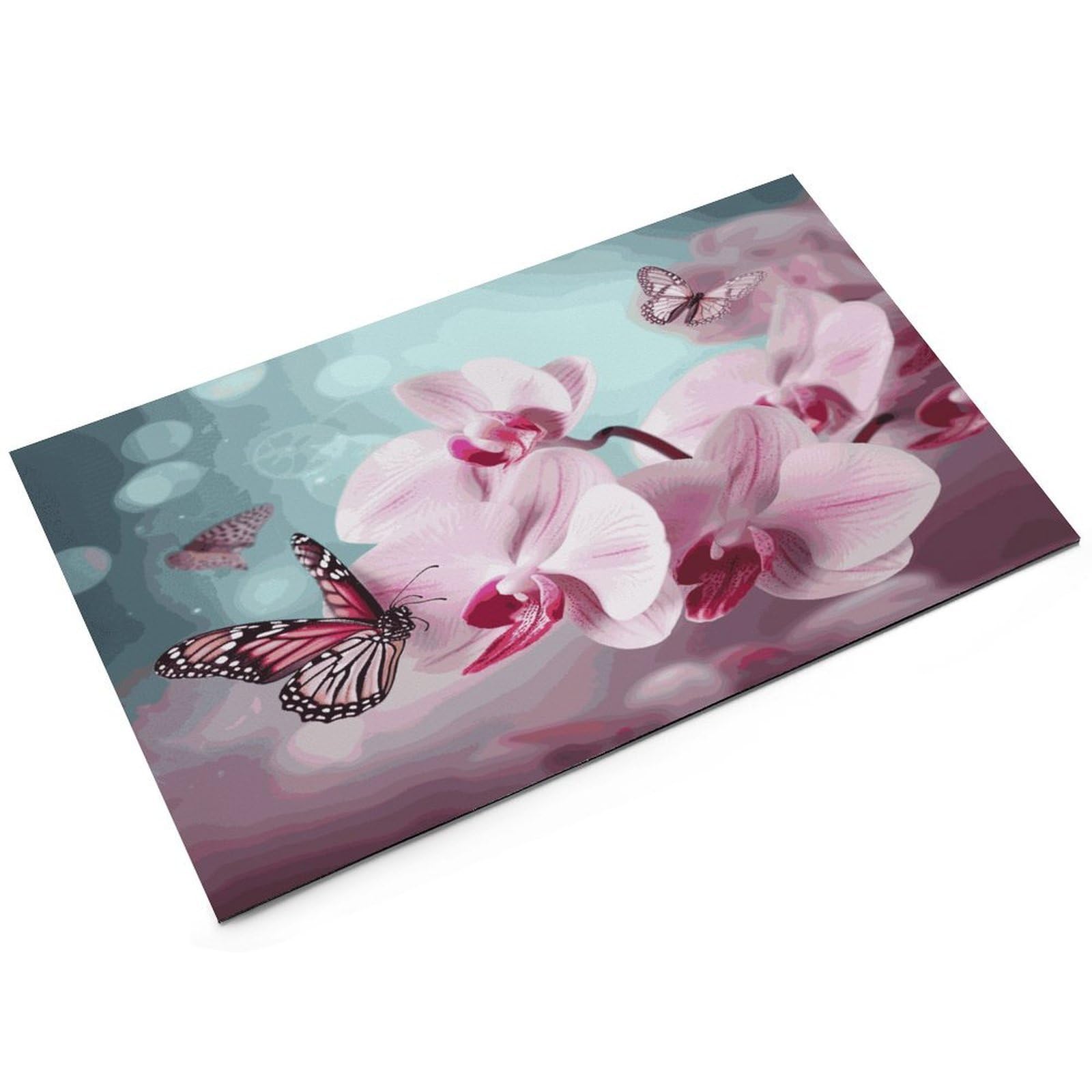 Tapis de nourriture pour chat avec fleur d'orchidée, papillon - Tapis d'alimentation antidérapant - Facile à nettoyer pour la nourriture et l'eau - 43,2 x 76,2 cm
