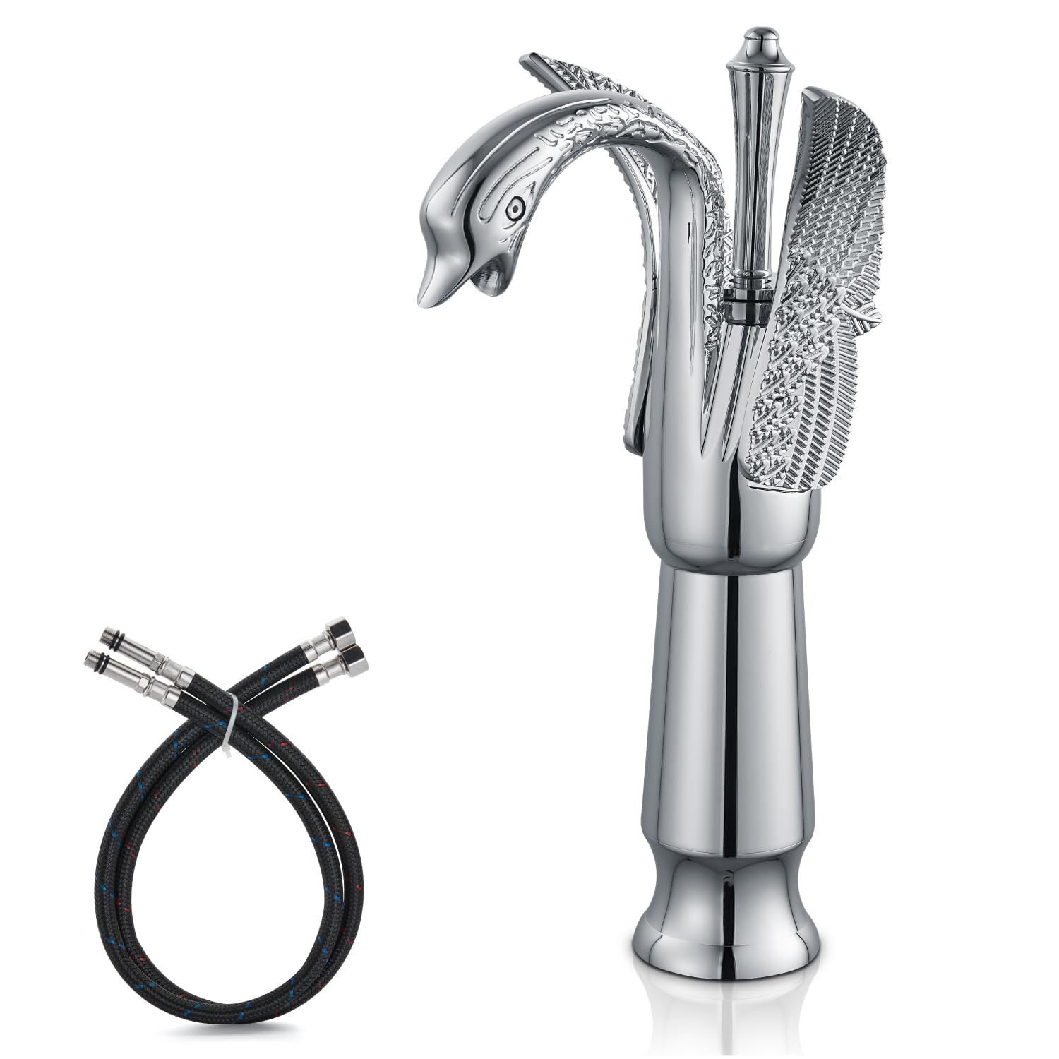 Cinwiny Polished Chrome Bathroom Sink Faucet Swan Shaped Single Handle One Hole Tall Lavatory Basin Tap Mixer Deck Mount