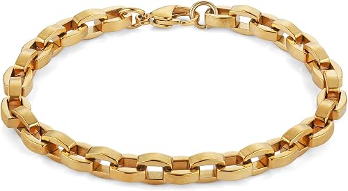 HZMAN Heavy Duty Cuban Link Chain Bracelet for Men, 8.5 Inch Masculine Gold & Si