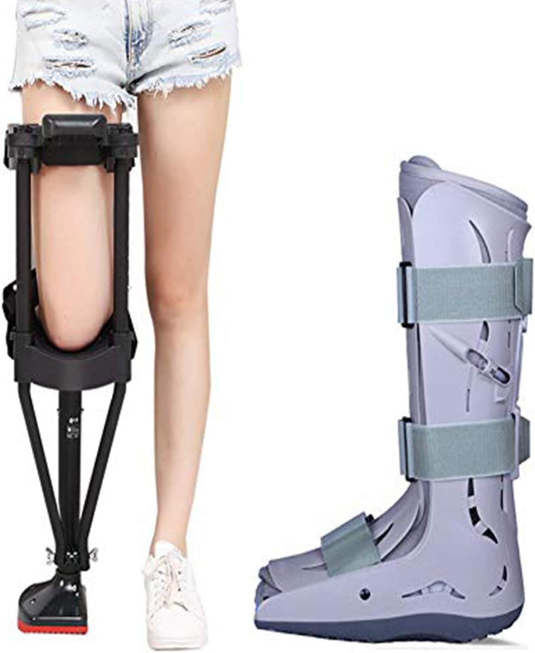 Adjustable Hand Free Knee Crutch with Ankle Brace, Single