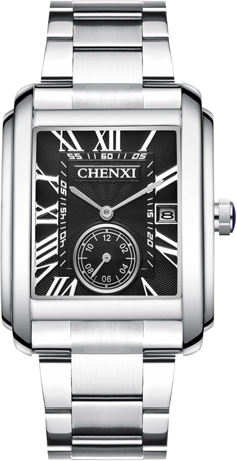 OIDEA Stainless Steel Men's Watch: Square Roman Numerals Analog Quartz Watches for Men Waterproof Date Casual Business Dress Watch