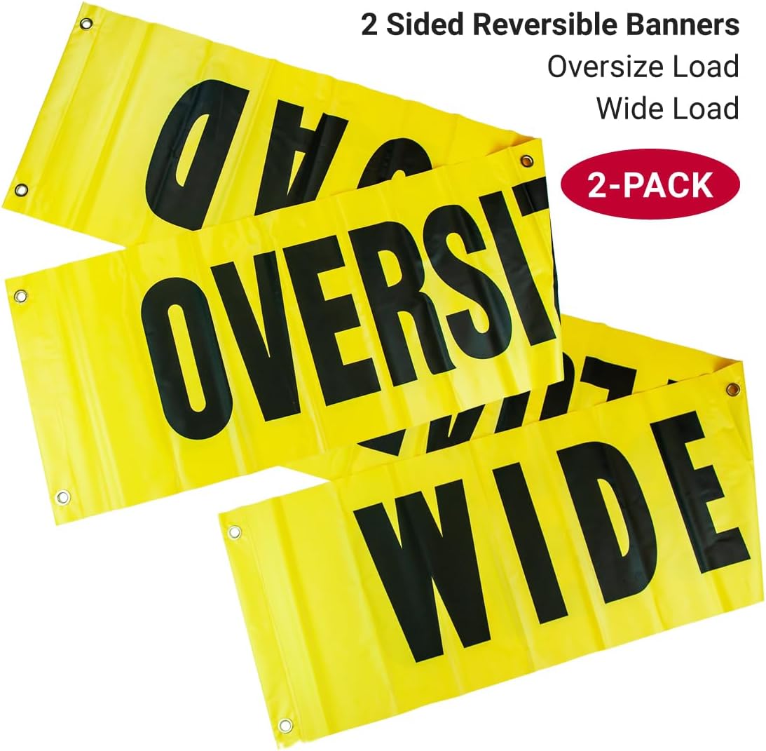 VULCAN Wide Load/Oversize Load Banner with Heavy Duty Brass Banner Grommets - Reversible - 18 Inch x 84 Inch - 2 Pack