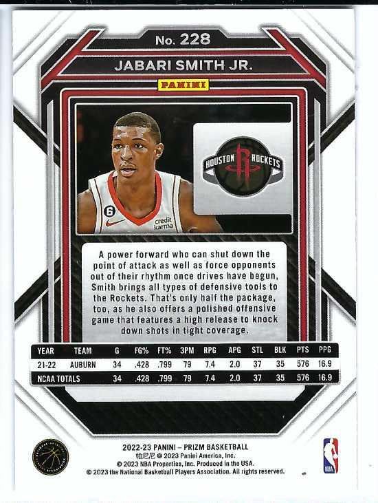 JABARI SMITH JR. 2022-23 Panini Prizm #228 Rookie Card RC Auburn Tigers Houston Rockets Basketball