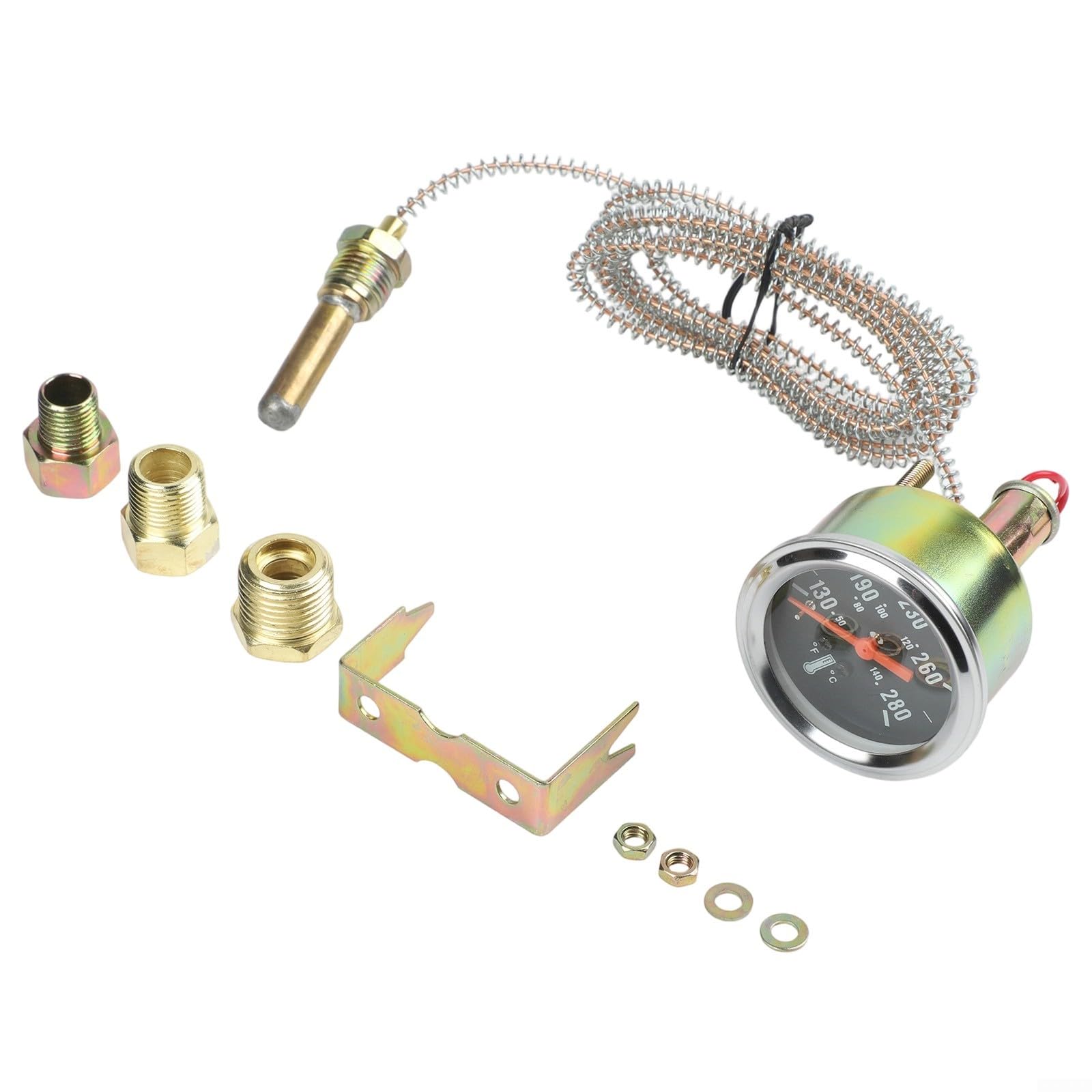 Jauge de température de liquide de refroidissement de moteur mécanique 5,1 cm 52 mm pour voitures, camions, navires 50-140 °C 130-280 F avec ligne de capteur de 1,8 m