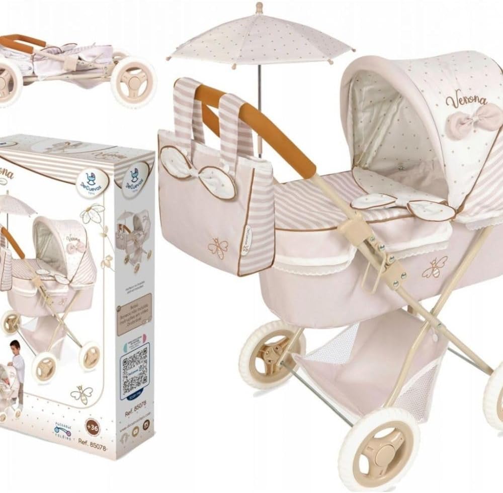 DeCuevas Toys Verona Folding Doll Pram with Parasol