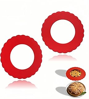 Silicone Mini Pie Crust Protectors Set of 2 - Non-Stick Pie Shields for 5-6 Inch Pies, Prevents Over-Browning | Oven-Safe Baking Accessories (Red)