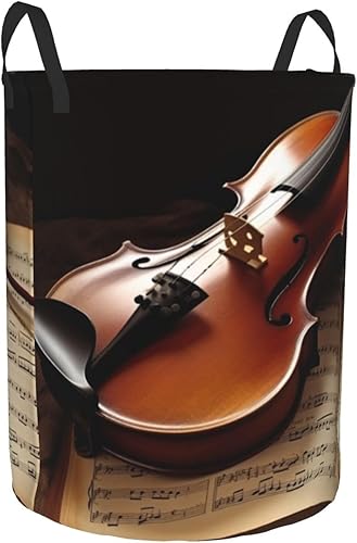 Miniatura 2 de Cesta circular con estampado de violín y libro, impermeable, cesta organizadora de lavandería, con asas, para ropa, juguetes, tamaño mediano