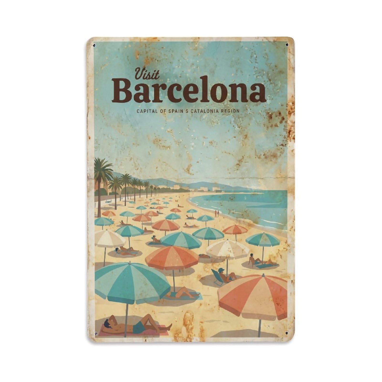 Este 8X12inch Style Vintage Travel Barcelona Spain Memorable Metal Tin Sign