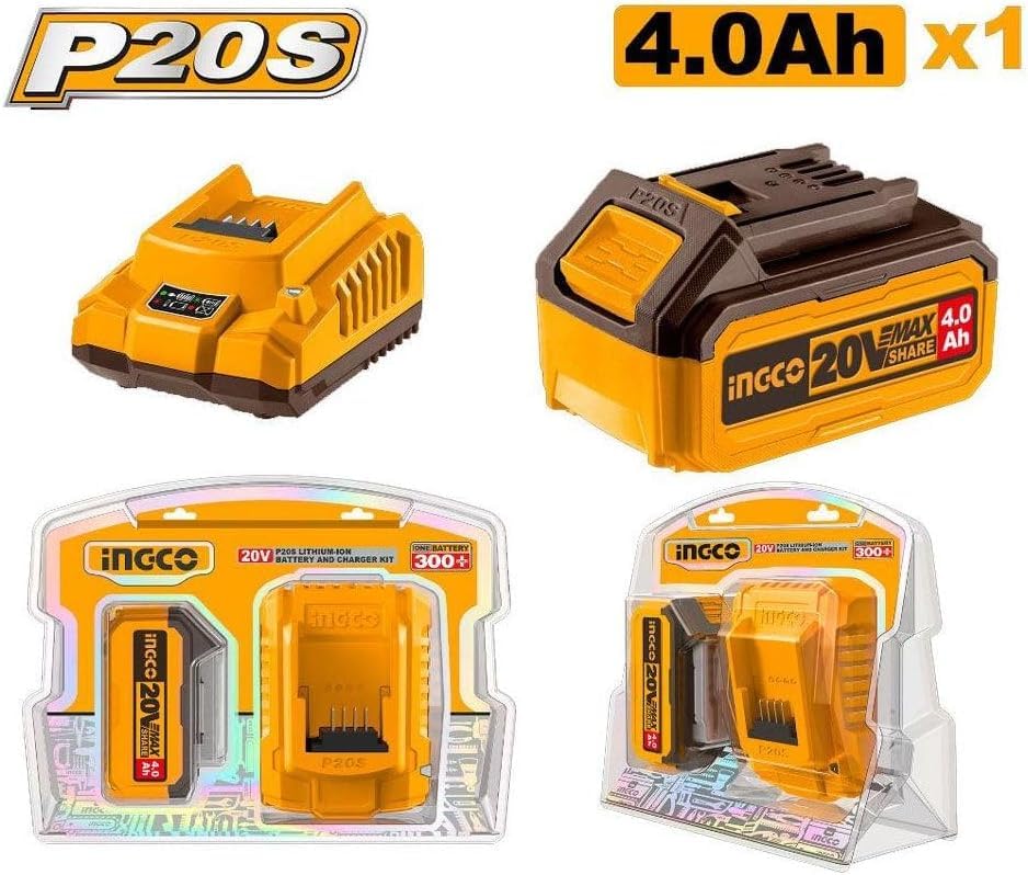 Image of Ingco P20S Lithium-ion 4.0Ah Battery and 2A Charger Kit, FBCPK1214 for 20V Cordless Tools