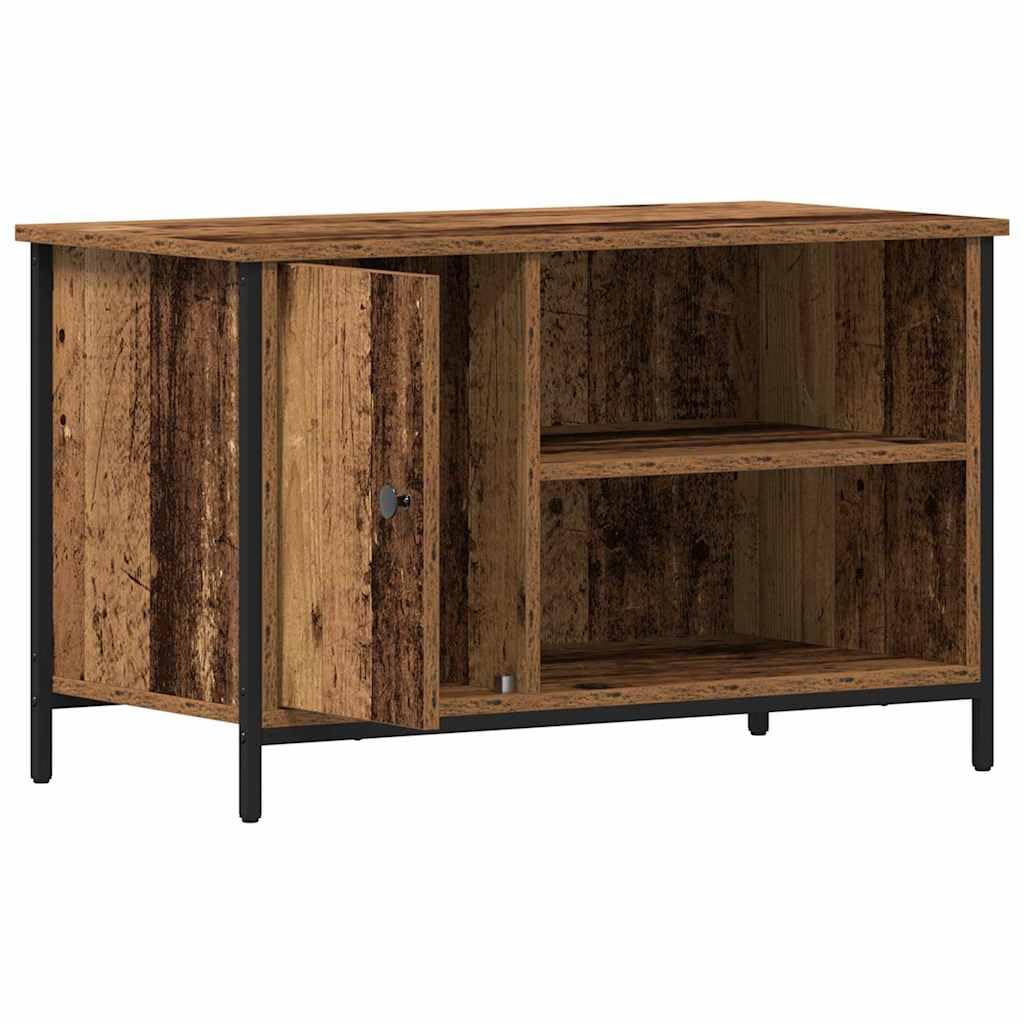 TV-Schrank Altholz Optik, 80x40x50 cm, Holzwerkstoff, mit Tür, Regal, für Wohnzimmer, Media Center, TV-Tisch, Stabiler Stahlrahmen