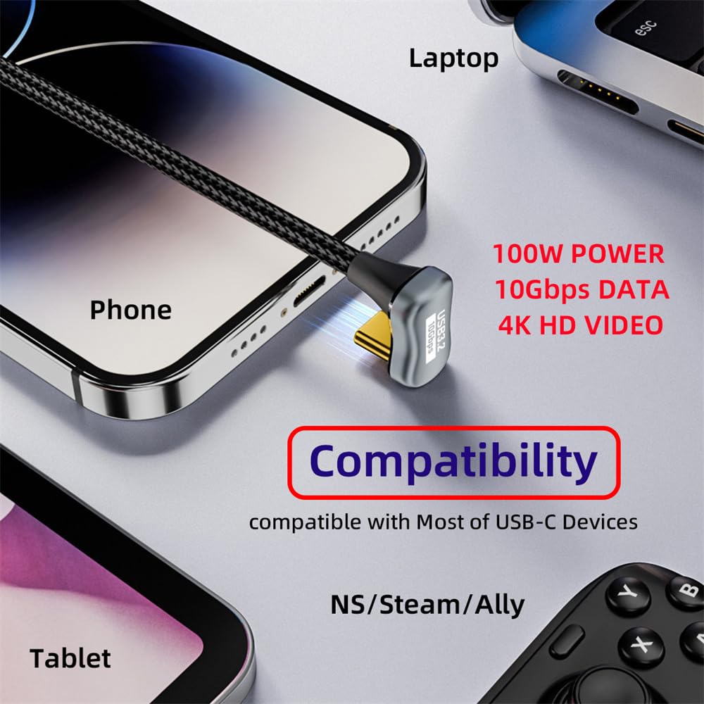 Cavo USB 3.1 Tipo C Angolato Xiwai - 0,5m - 10Gbps 100W PD - Prolunga 4K 60Hz Per Laptop E Telefono - 2