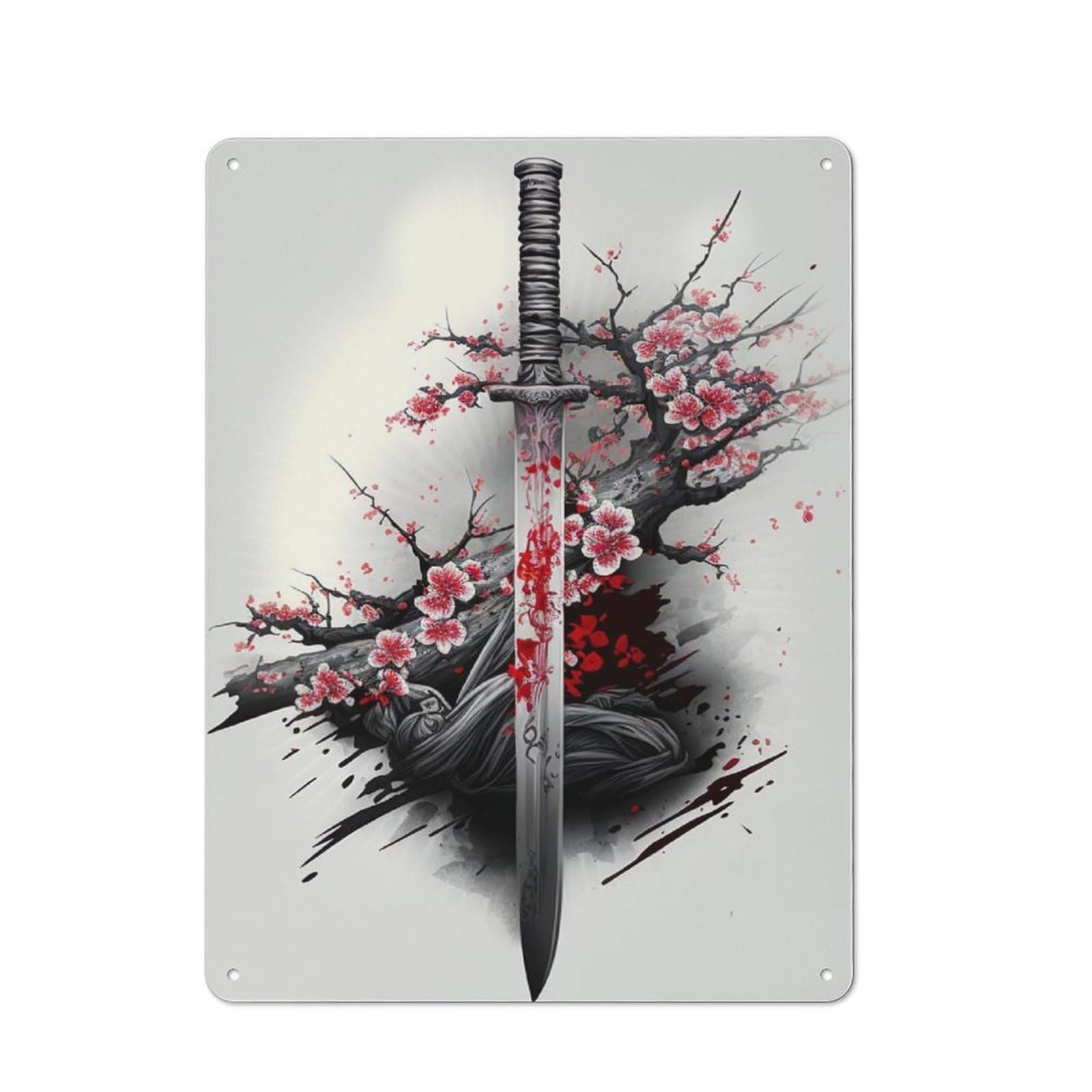 Junmoney Japanese Katana Tin Wall Plaque 40X30cm With For Studio Or Craft Room, For Metal Sign Collectors, For Kitchen And Home Bar Decor