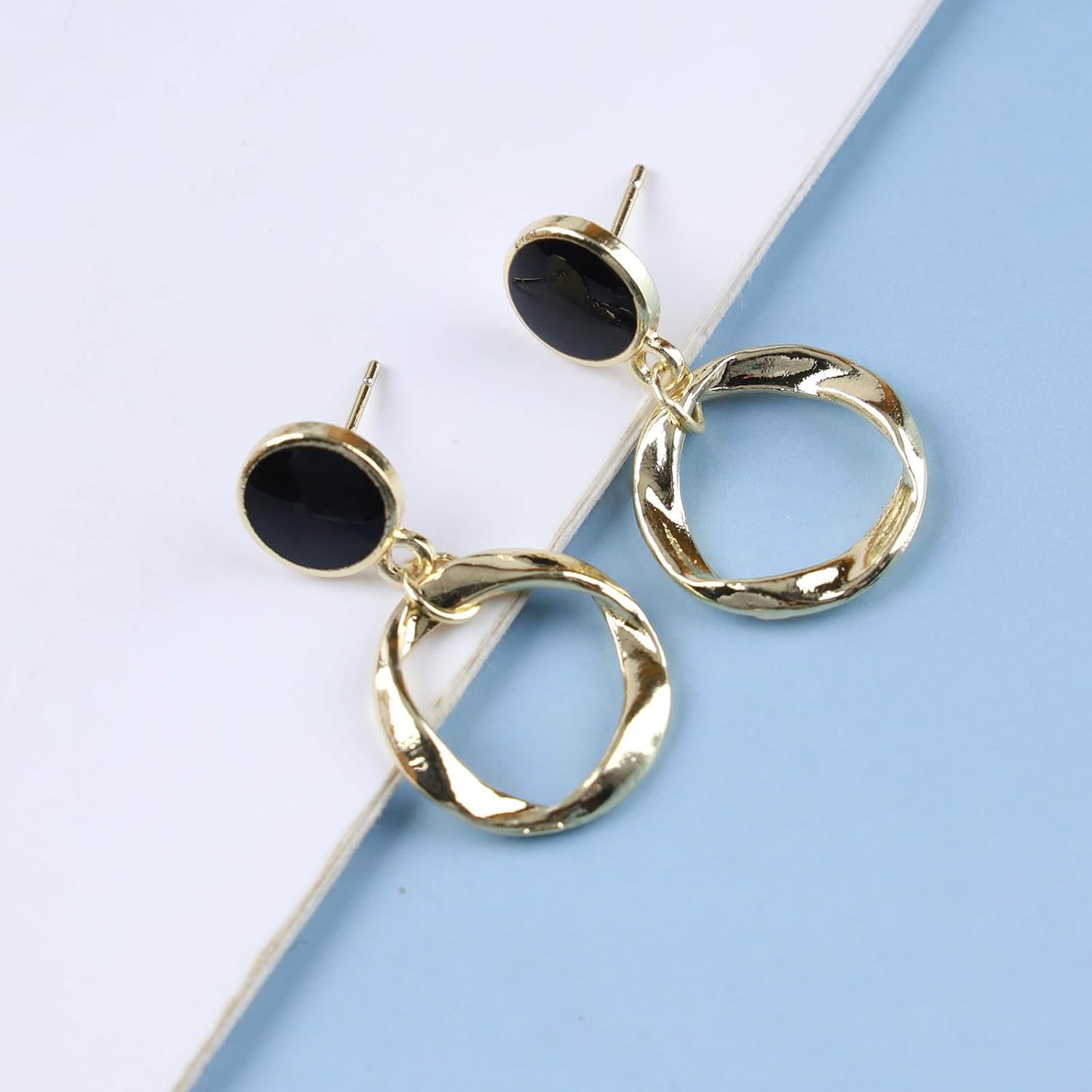 Bohemian Enamel Onyx Stud Earrings Gold Hollow Circle Hoop Dangle Earrings Black Enamel Circle Earrings Minimalist Circle Drop Earrings Jewelry for Women Gifts - Image 4