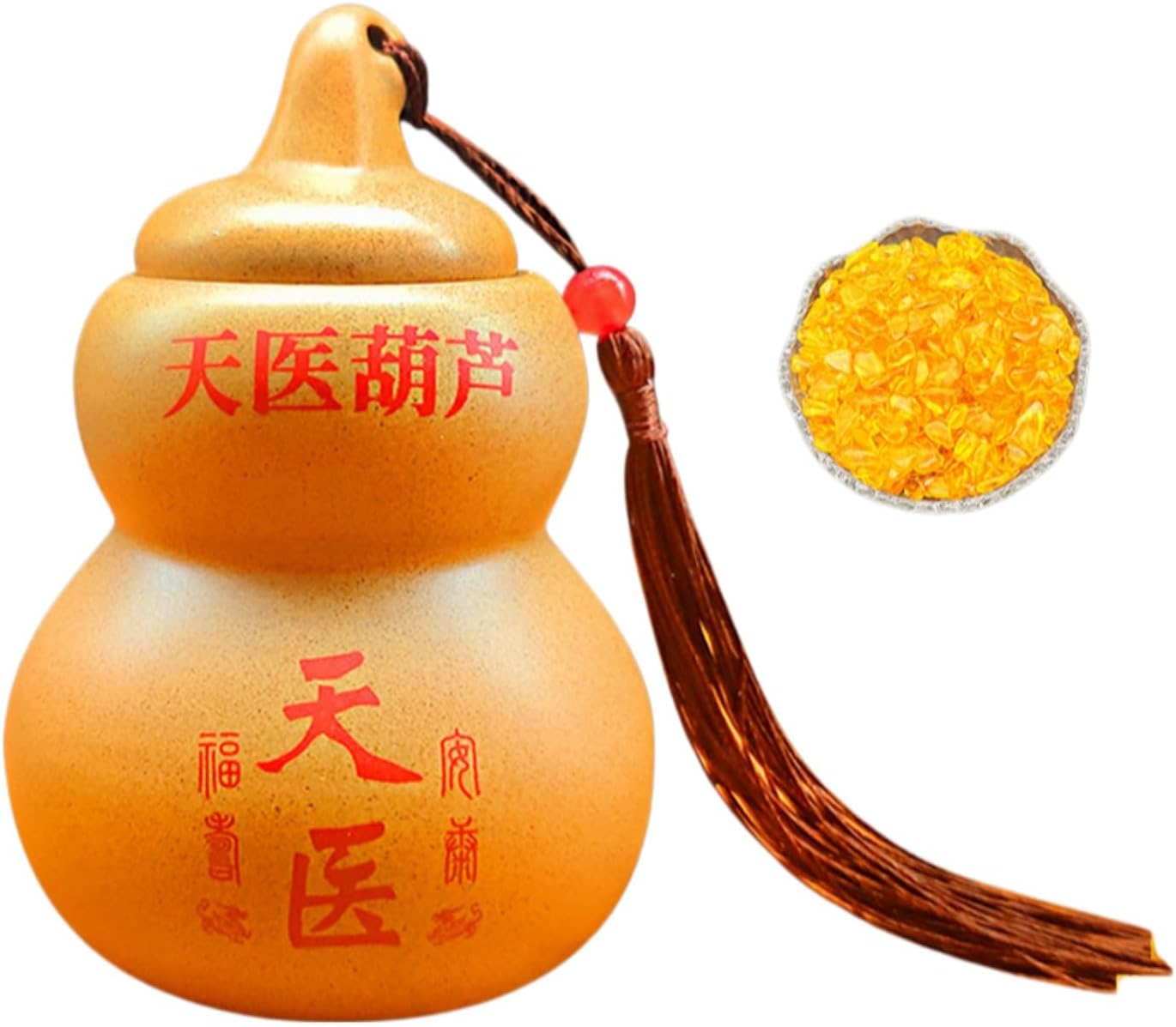陶土葫芦瓶子陶瓷罐五行属土 Feng Shui Good Amulet 摆件开口葫芦客厅装饰品 fengshui Chinese Tassel Ornaments-1141