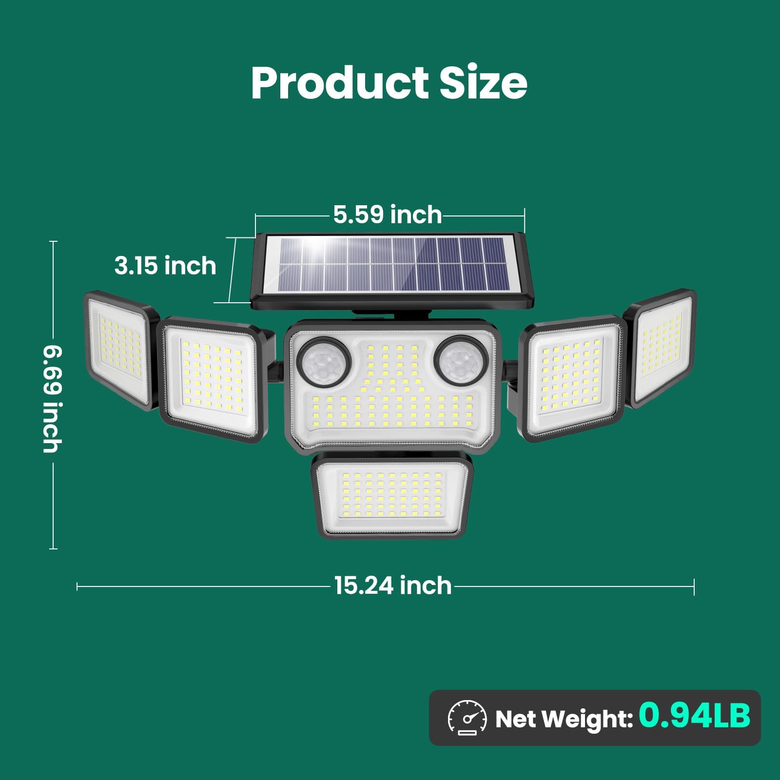 Luces solares con sensor de movimiento dual para exteriores, 3000 lm, 6 cabezales ajustables, luces solares de pared de seguridad, IP65 impermeable y control remoto para graden, exterior, patio
