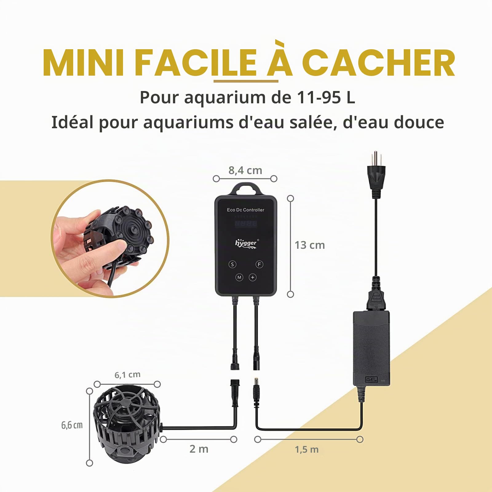 hygger Mini Pompe à Vagues pour Aquarium, Pompe de Brassage Magnétique DC avec Contrôleur à Affichage LED, Aquarium Water Pump, Pompe de Circulation d'Eau d' de 6000 L/H, Pour l'eau Douce et Salée