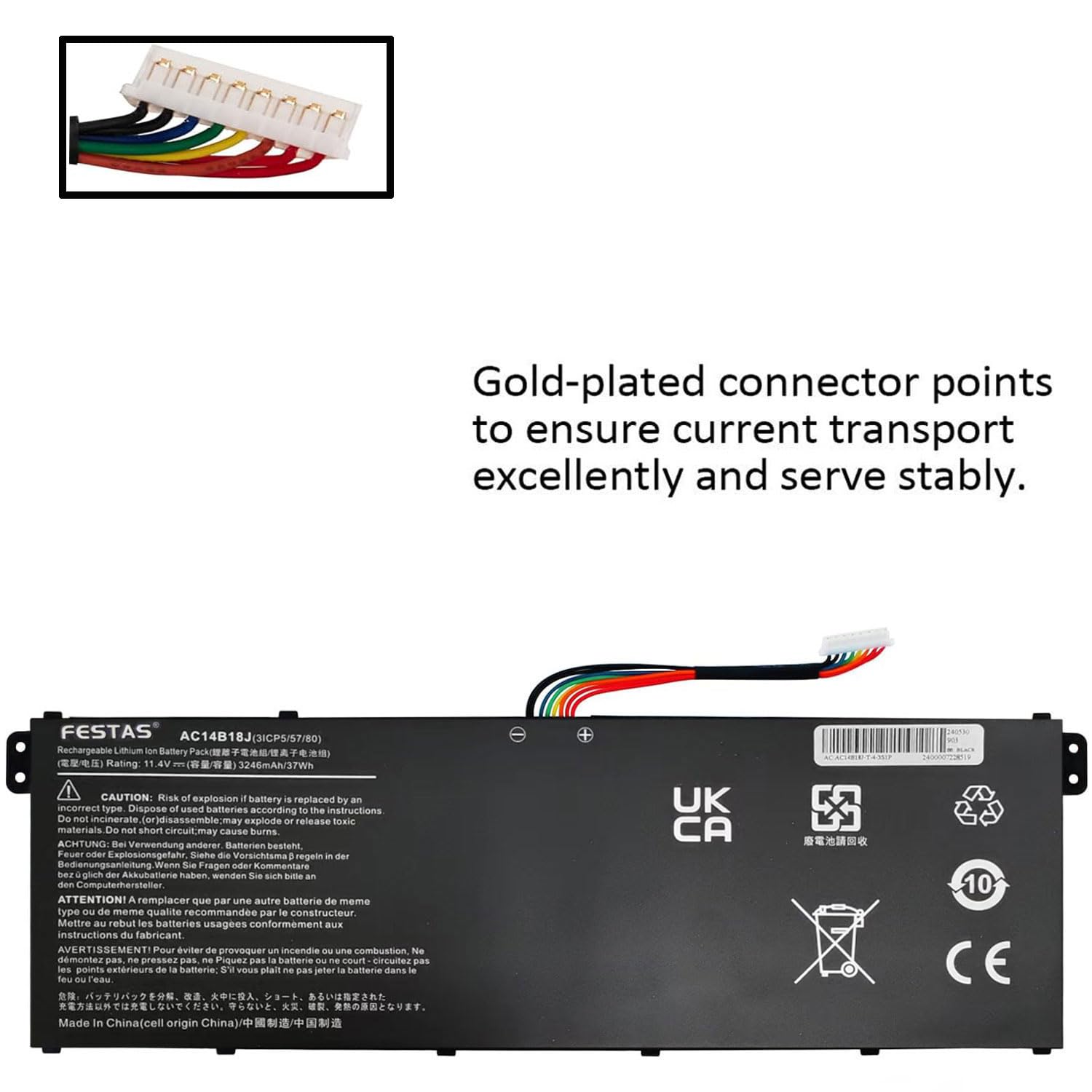 AC14B18J AC14B13J 3icp5/57/80 Batterie Compatible Avec Acer Aspire ES1-111M ES1-131 ES1-521 ES1-522 ES1-531 ES1-571 ES1-731 Chromebook 11 CB3-111 13 CB5-311,Extensa 2519(11.4V 37Wh/3246mAh