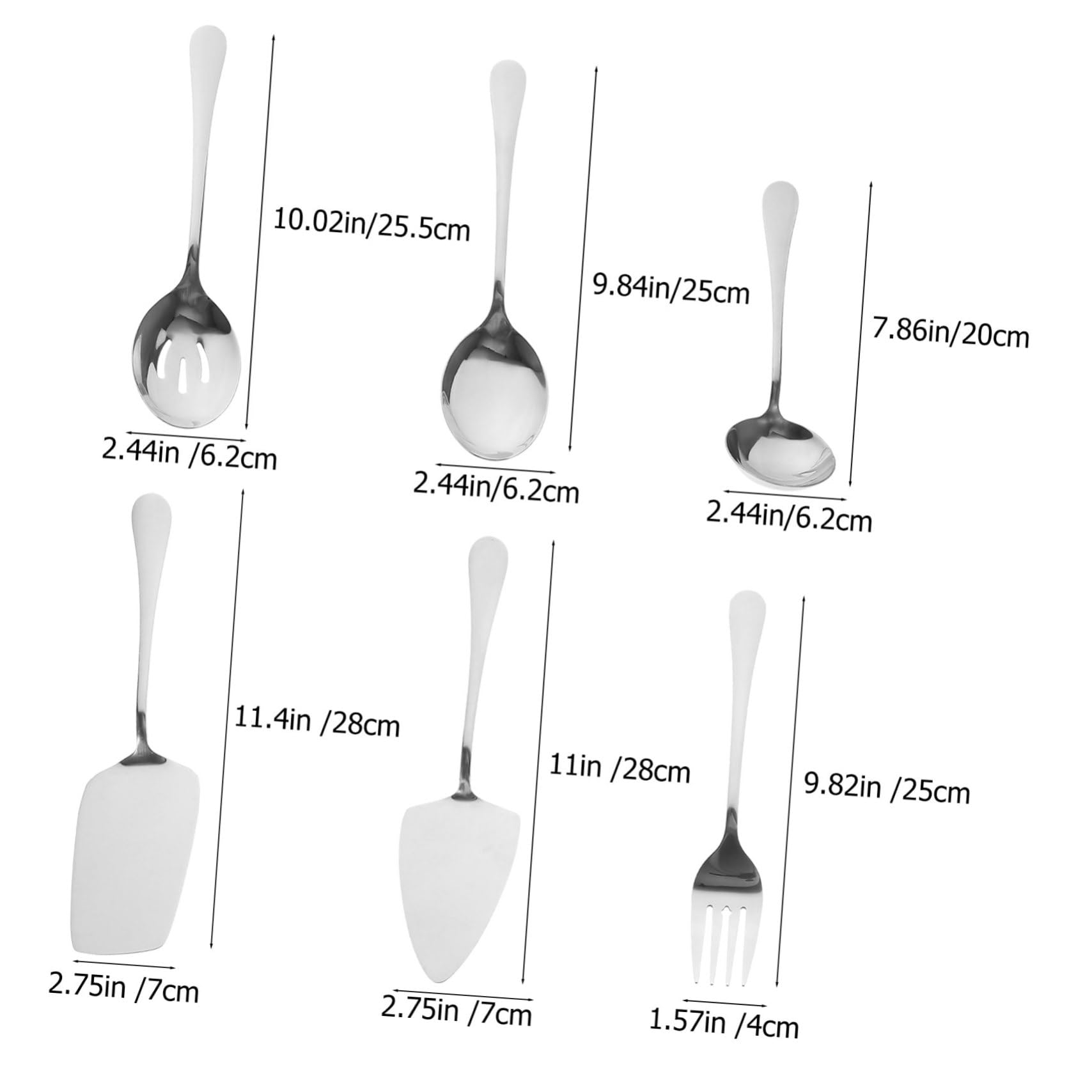 Cabilock 6 pièces Set de Ustensiles de Service Inoxydable Épais Couverts Buffet Polyvalents pour Maison et Fête Cuillère Fourchette Louche et Pelle à Lavables Lave