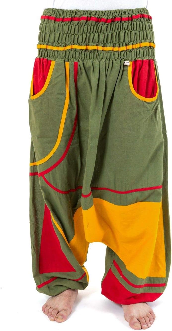FANTAZIA Dames 2-in-1 Ethnic Print Naleh - eenheidsmaat - 100% katoen - zwart - Baba Cool Roots - comfortabel & origineel - sinds 2004 - harem Pants